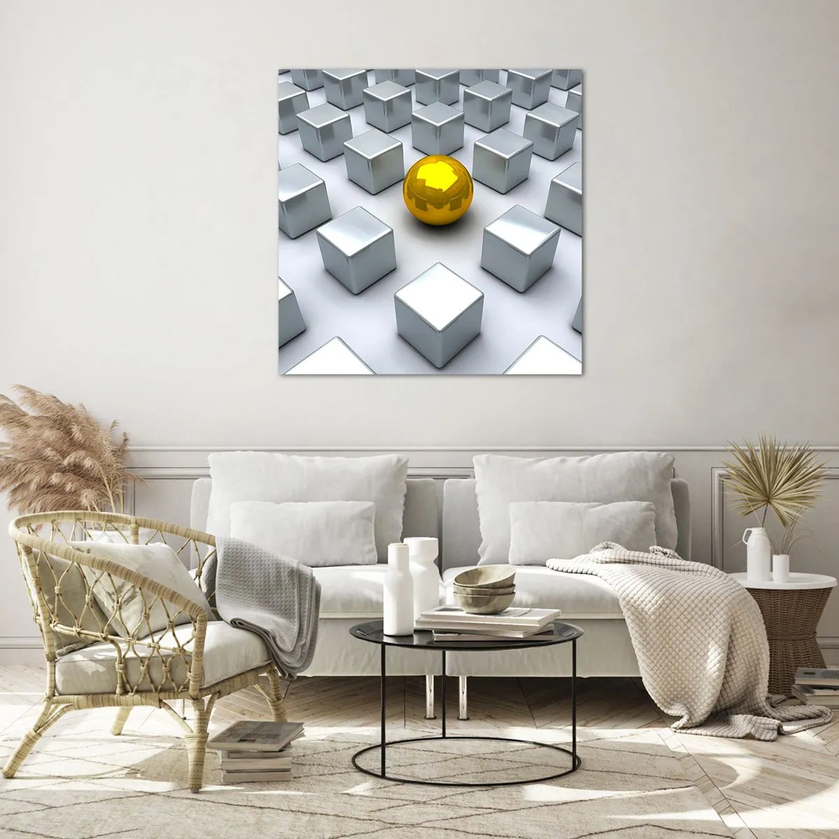 Glastavla - Bild på glas - Varför jag? Geometrisk komposition - 60x60 cm