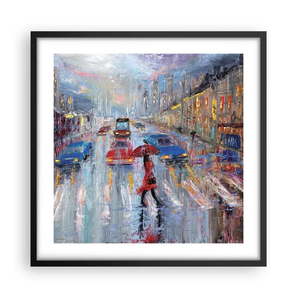 Affisch i svart ram - Regnig eftermiddag i staden - 50x50 cm