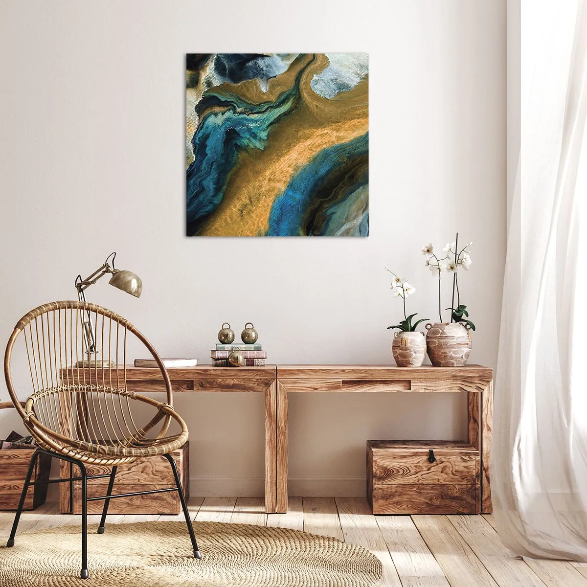 Canvastavla - Bild på duk - Blå – gul – ömsesidiga influenser - 40x40 cm