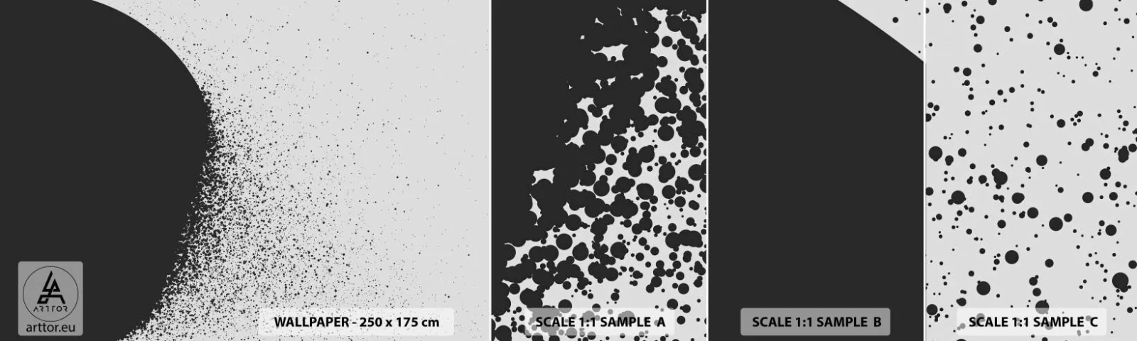 Provbit av självhäftande fototapet Deluxe Sticker - Partiklarnas rörelse - Abstraktion, Svartvitt, Grafik - 100x30 cm