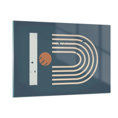 Glastavla - Bild på glas - Geometri mot mörkblå bakgrund - 120x80 cm