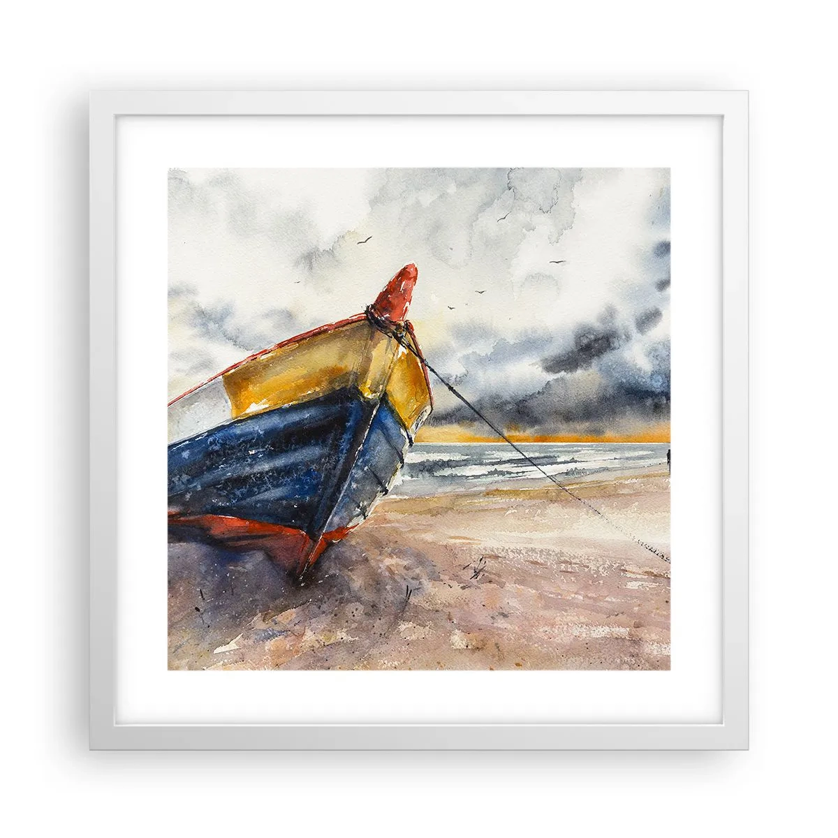 Affisch i vit ram - Vila på stranden - 40x40 cm