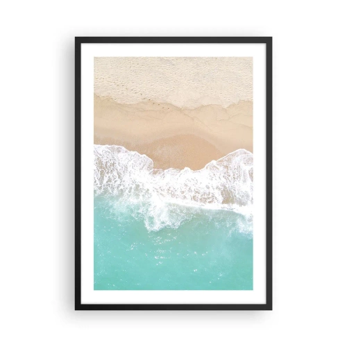 Affisch i svart ram - En strand med utsikt över havets vågor och gyllene sand - 50x70cm - Smekande beröring - Modern väggdekoration för vardagsrum och sovrum ARTTOR