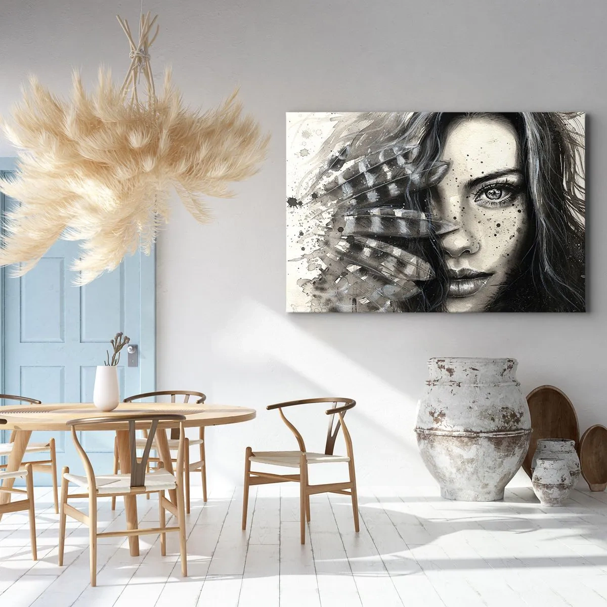 Canvastavla - Bild på duk - Konstnärligt porträtt av en kvinna med abstrakta detaljer - 70x50cm - Vild skönhet - Modern väggdekoration för vardagsrum och sovrum ARTTOR