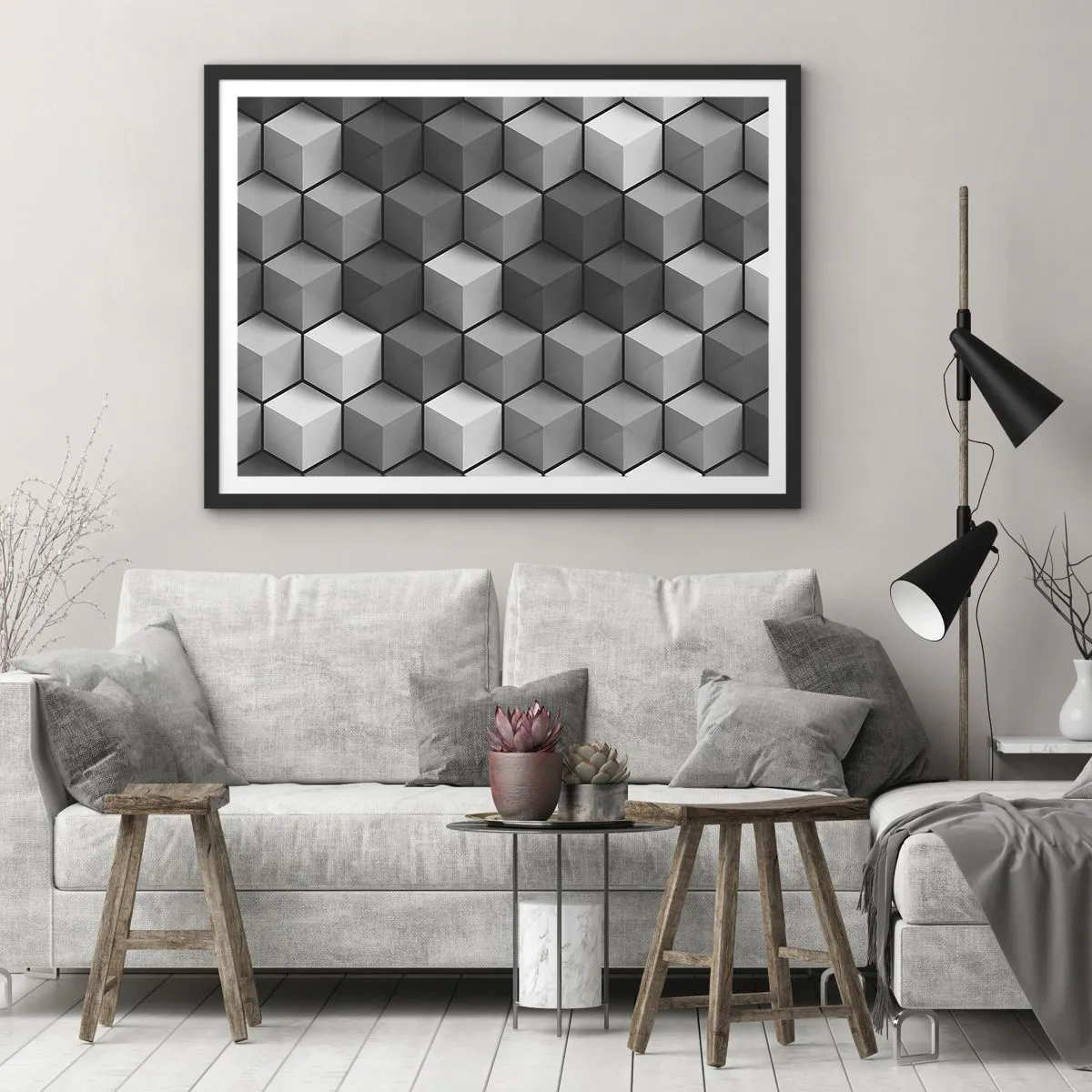 Affisch i svart ram - Kubistiskt pussel - 70x50 cm