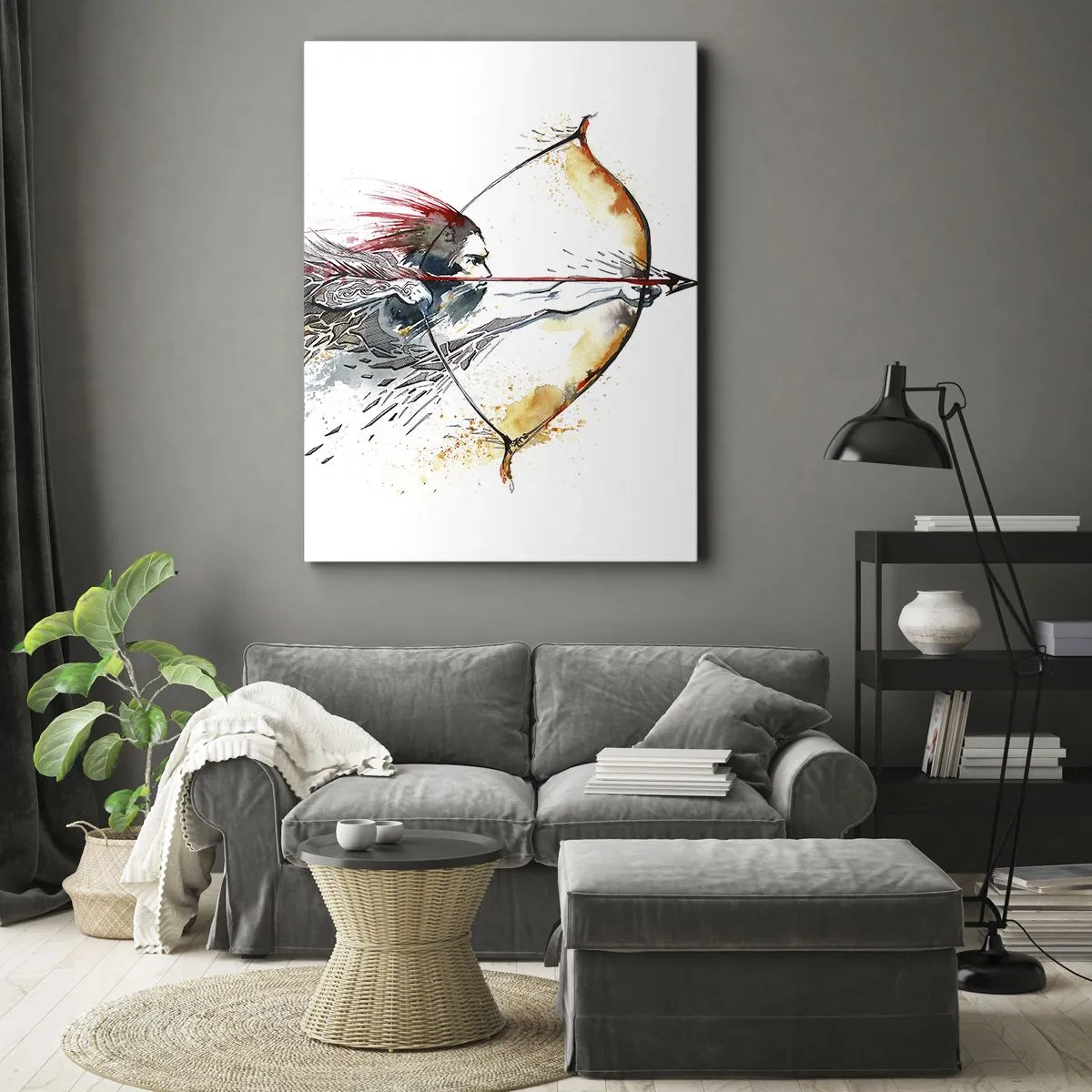 Canvastavla - Bild på duk - Mytomspunnen kämpe med brinnande båge - 65x120 cm