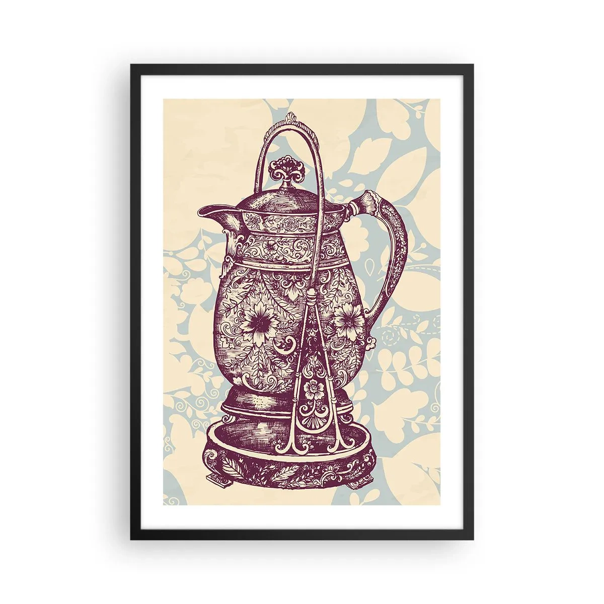 Affisch i svart ram - En dekorerad vintagekanna på en dekorativ bakgrund - 50x70cm - Skönhet av det vardagliga livet - Modern väggdekoration för vardagsrum och sovrum ARTTOR