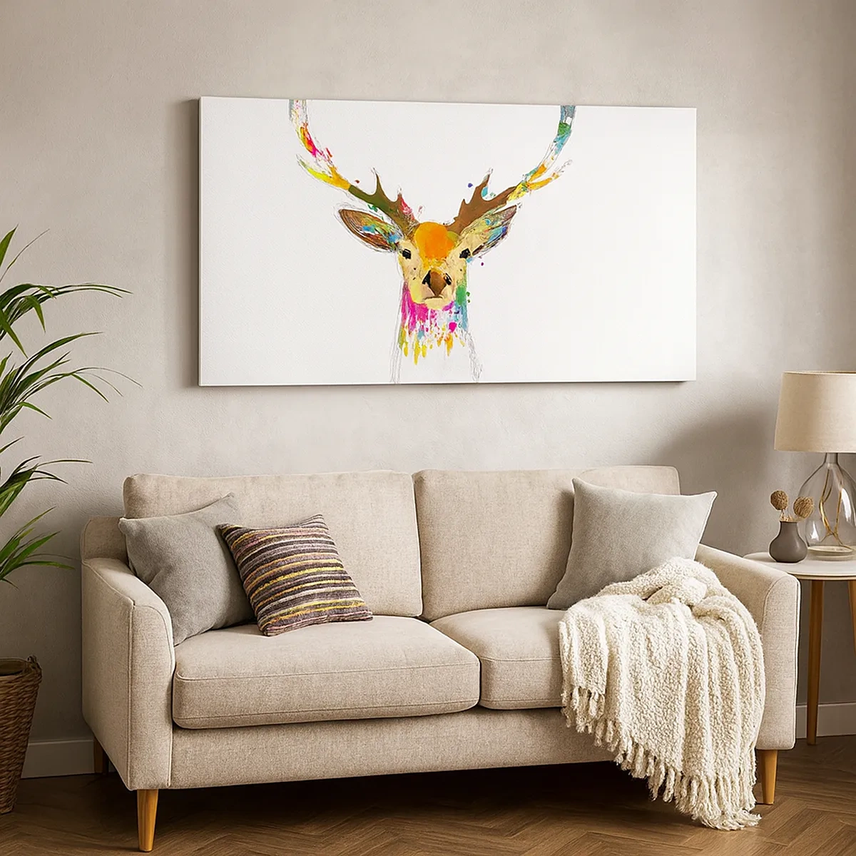 Canvastavla - Bild på duk - Hjort badar i färg - 30x30 cm