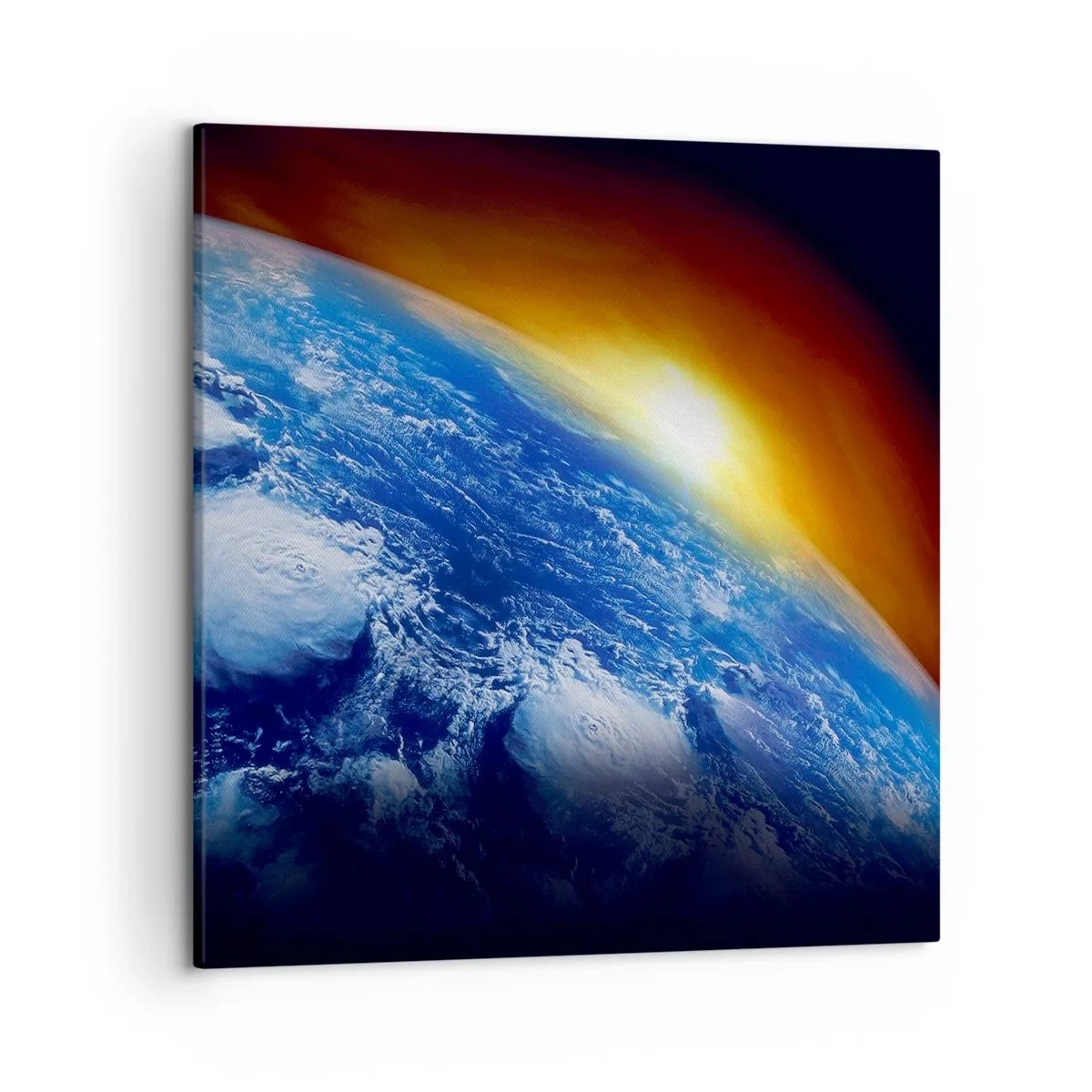 Canvastavla - Bild på duk - Soluppgång över den blåa planeten - 50x50 cm