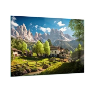 Glastavla - Bild på glas - Alpin idyll - 100x70 cm