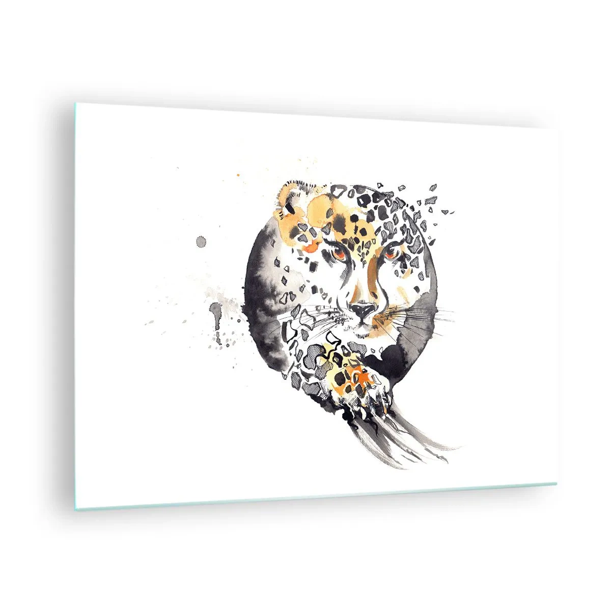 Glastavla - Bild på glas - Leopard i en dynamisk, abstrakt komposition - 70x50cm - Farlig skönhet - Modern väggdekoration för vardagsrum och sovrum ARTTOR