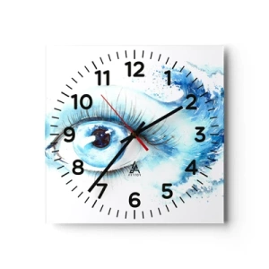 Väggklocka - Klocka på glas - Doppa sig i den blåa blicken - 40x40 cm