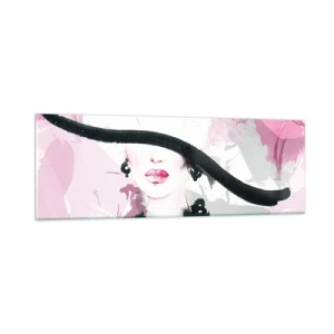 Glastavla - Bild på glas - En damportätt i svart och rosa - 90x30 cm