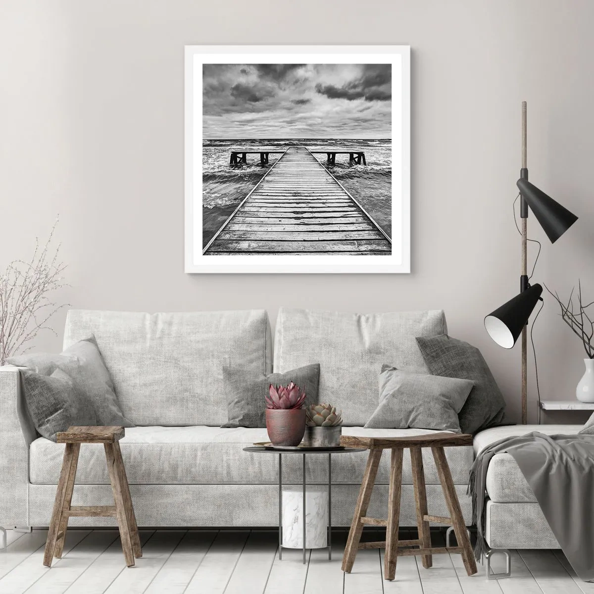 Affisch i vit ram - Jag väntar på vind som blåser bort... - 60x60 cm