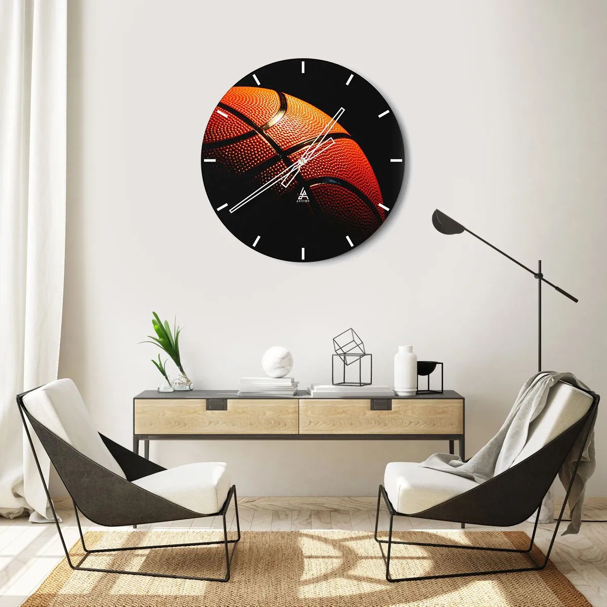 Väggklocka - Klocka på glas - Basket på en mörk bakgrund - 30x30cm - Vacker som planeten - Modern väggdekoration för vardagsrum, kök och sovrum ARTTOR