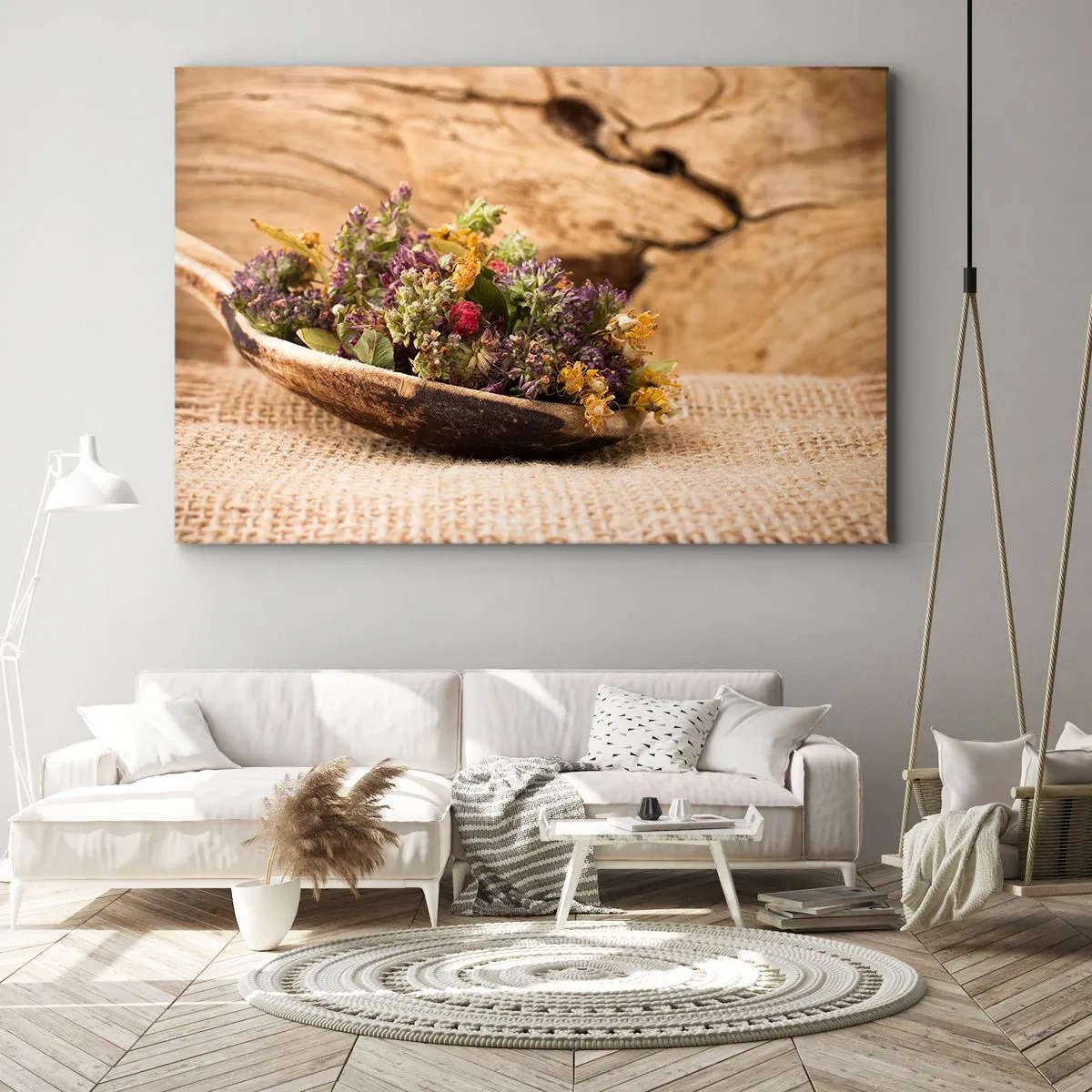 Canvastavla - Bild på duk - Färgglada blommor och doftande örter - 120x80 cm