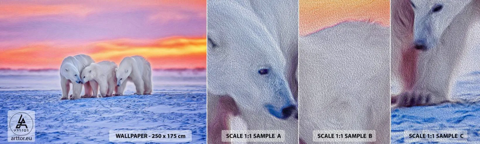 Provbit av fototapet Premium Sand - Det räcker med familjevärme - Djur, Isbjörn, Snö - 100x30 cm
