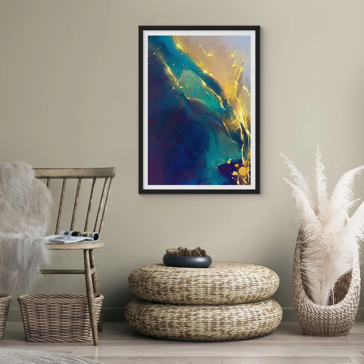 Affisch i svart ram - Utspillt guld - 61x91 cm