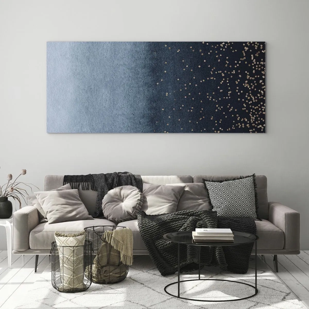 Glastavla - Bild på glas - Komposition – blåa faser - 120x50 cm