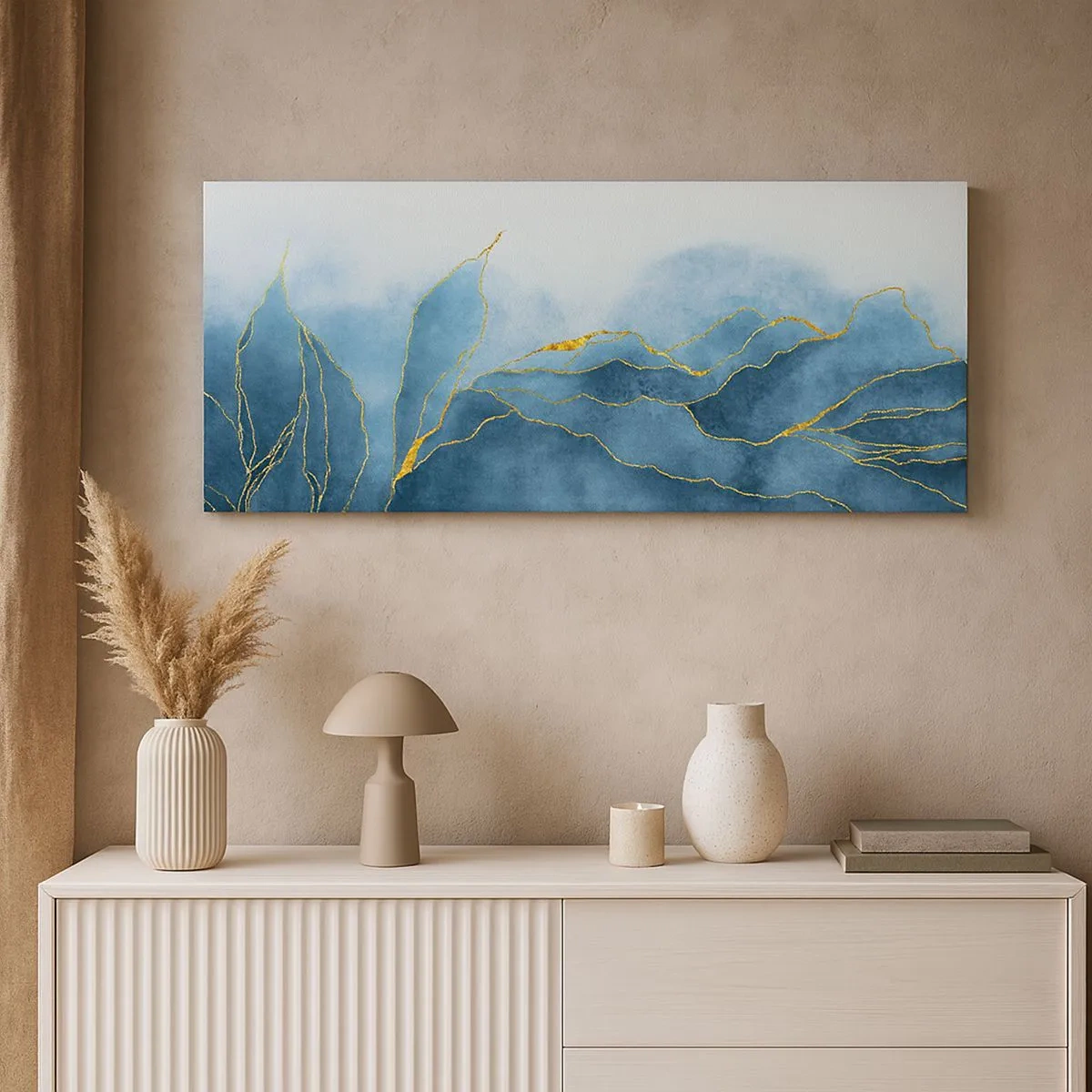 Canvastavla - Bild på duk - Blått i guld - 100x40 cm