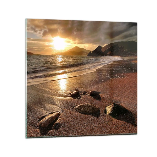 Glastavla - Bild på glas - Följ solen mot kullarna - 40x40 cm