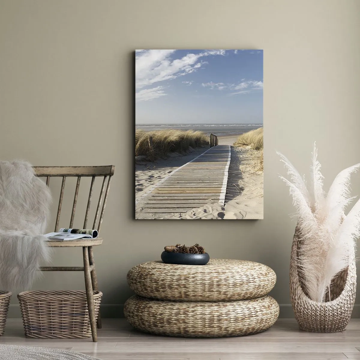 Canvastavla - Bild på duk - Bortom sanddynan, i gräsets brus - 45x80 cm