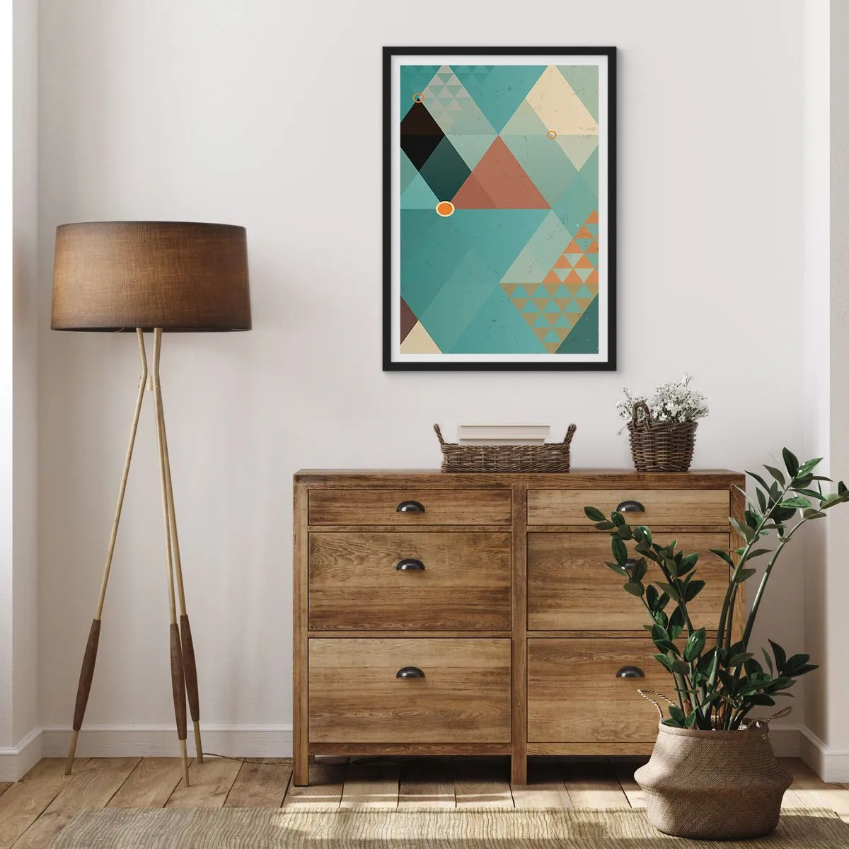 Affisch i svart ram - Geometrisk komposition med trianglar i pastellfärger - 50x70cm - Mångfaldens enighet, enighetens mångfald - Modern väggdekoration för vardagsrum och sovrum ARTTOR