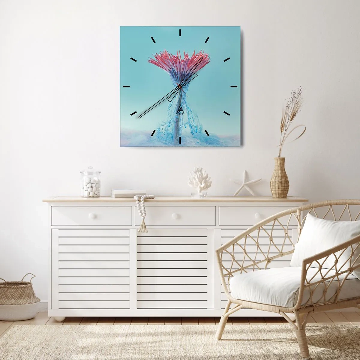 Väggklocka - Klocka på glas - I upplivande famn - 40x40 cm