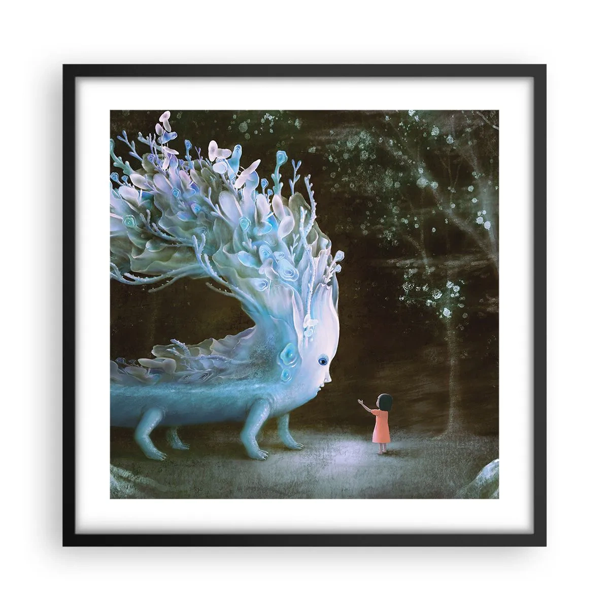 Affisch i svart ram - Fantastiskt möte - 50x50 cm