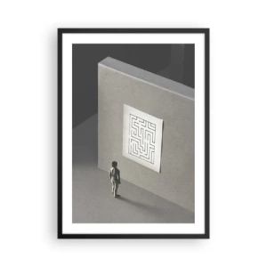 Affisch i svart ram - En figur framför en minimalistisk labyrint - 50x70cm - Men var är jag? - Modern väggdekoration för vardagsrum och sovrum ARTTOR