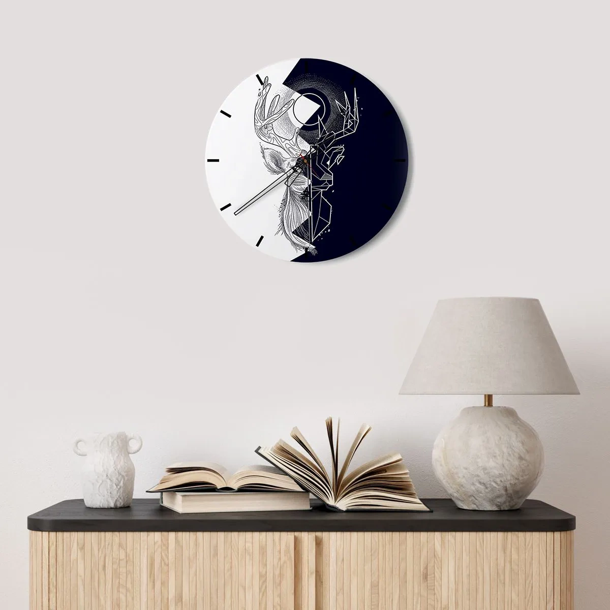 Väggklocka - Klocka på glas - Motsatsernas kamp och gemenskap - 30x30 cm