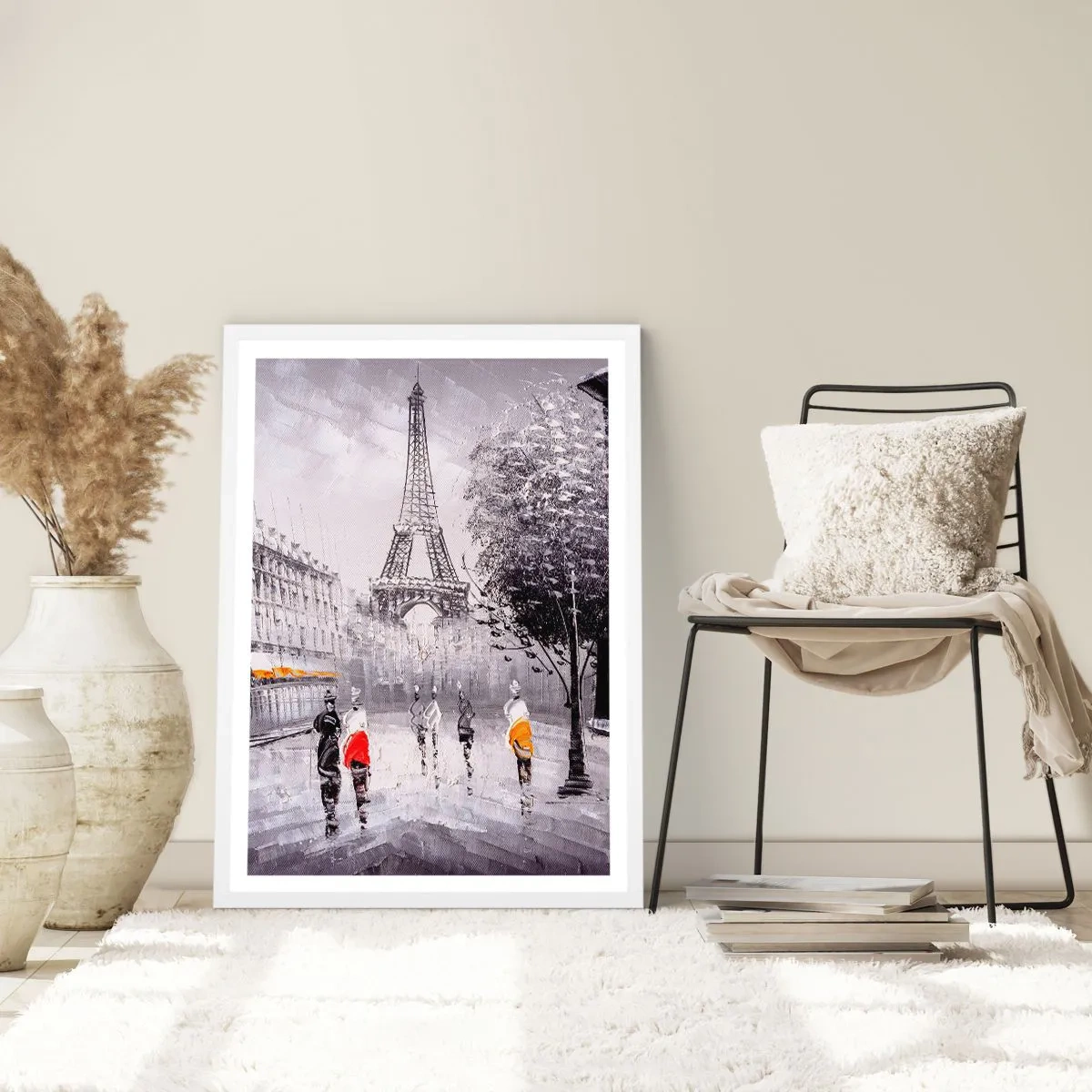 Affisch i vit ram - Promenad i Paris - 50x70 cm