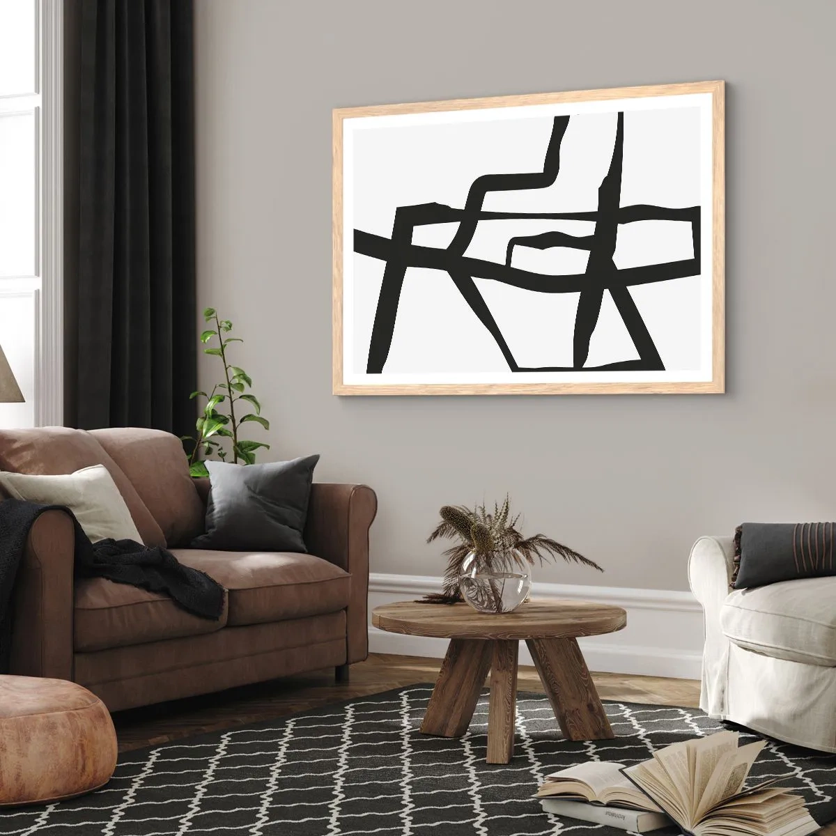 Affisch i ram av ljusek - Svartvit konstruktion - 50x40 cm