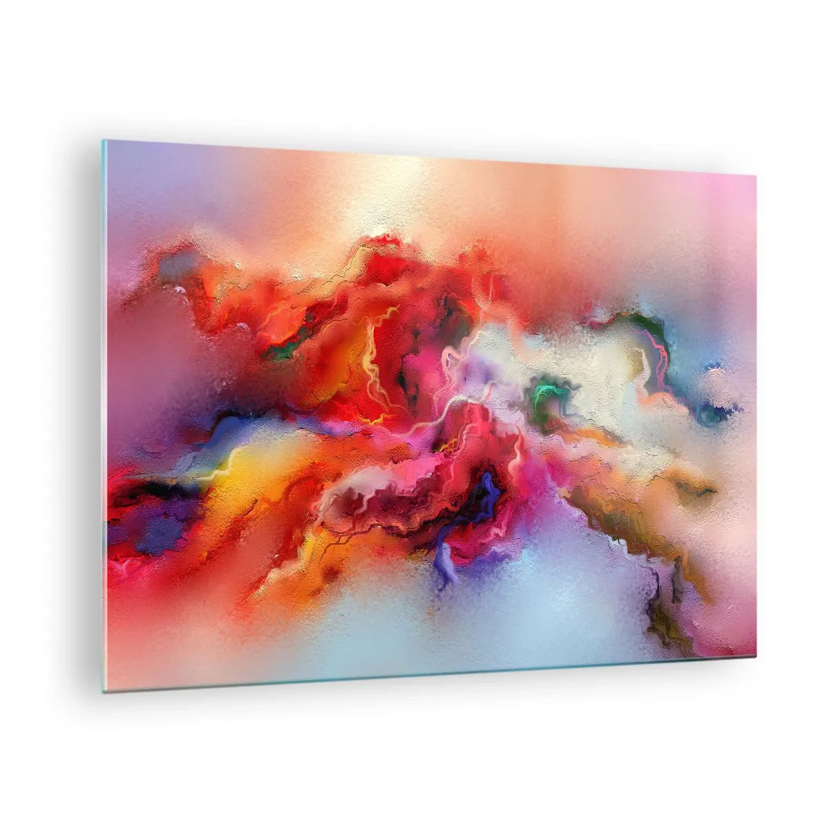 Glastavla - Bild på glas - En färgglad abstraktion som liknar virvlande rökspår. - 70x50cm - Fåna drömmarna - rök - Modern väggdekoration för vardagsrum och sovrum ARTTOR