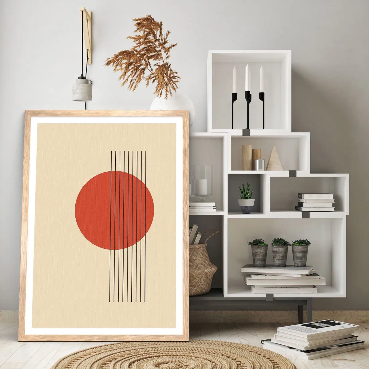 Affisch i ram av ljusek - Cirkel och linjer - 70x100 cm