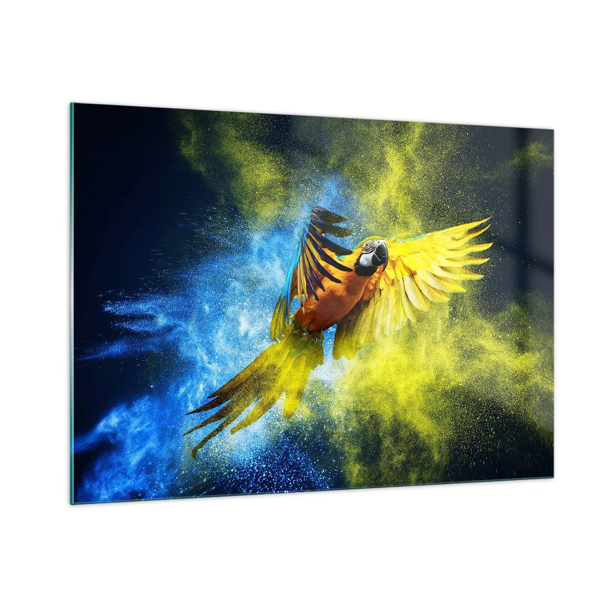 Glastavla - Bild på glas - I blå-gult damm - 100x70 cm