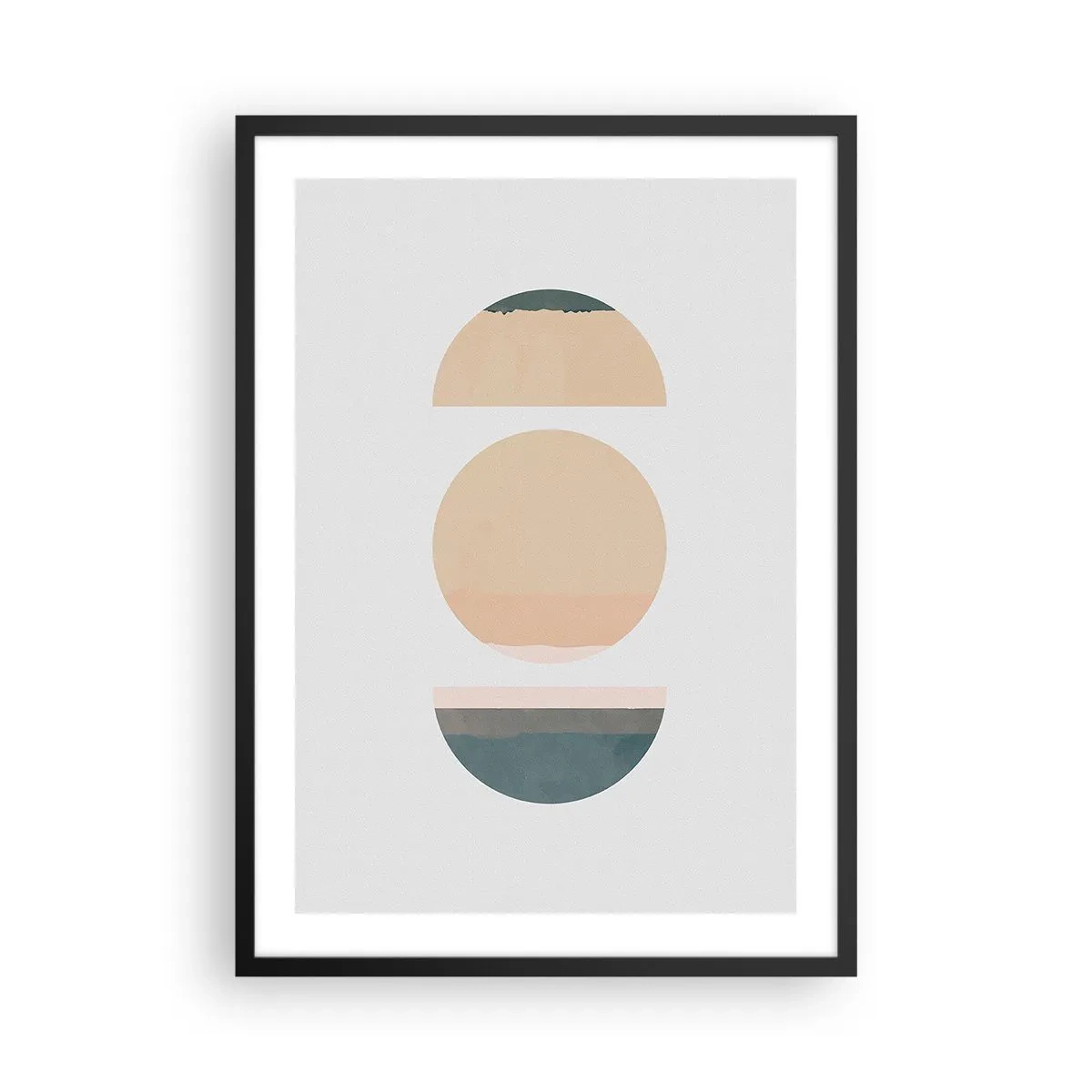 Affisch i svart ram - Geometriska cirklar i dämpade pastellfärger - 50x70cm - Hjul efter hjul - Modern väggdekoration för vardagsrum och sovrum ARTTOR