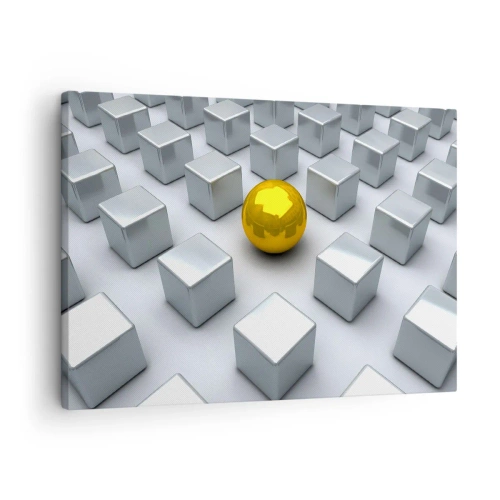 Canvastavla - Bild på duk - En gyllene sfär som sticker ut bland silverkuberna - 70x50cm - Varför jag? Geometrisk komposition - Modern väggdekoration för vardagsrum och sovrum ARTTOR