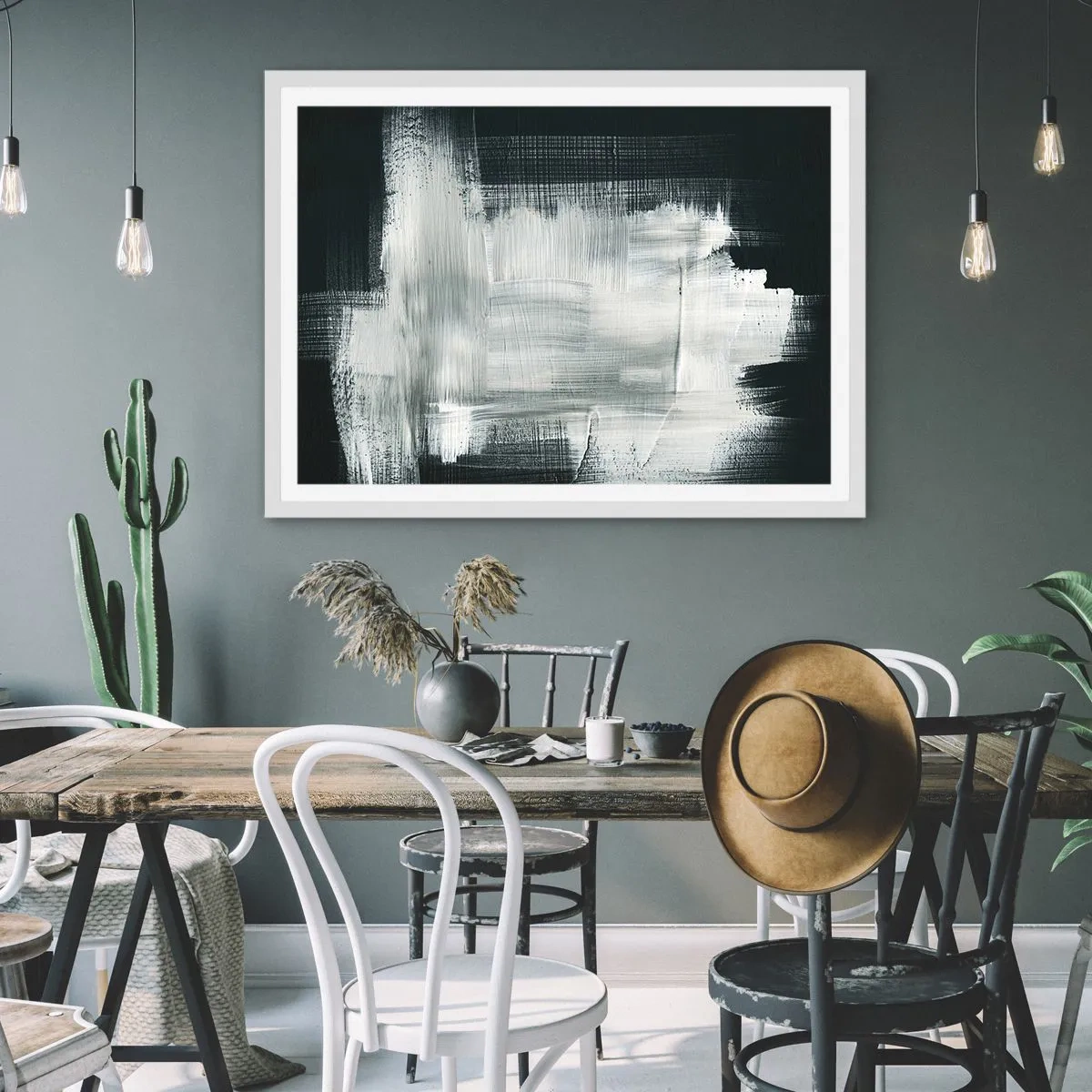 Affisch i vit ram - Vävd av det vertikala och horisontella - 100x70 cm