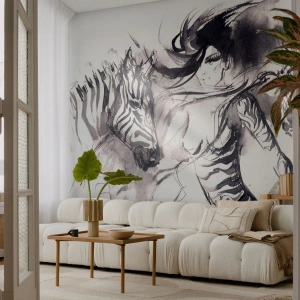 Självhäftande Fototapet Deluxe Sticker - Dansar med zebror - Abstraktion, Kvinna, Revben - 250x175 cm