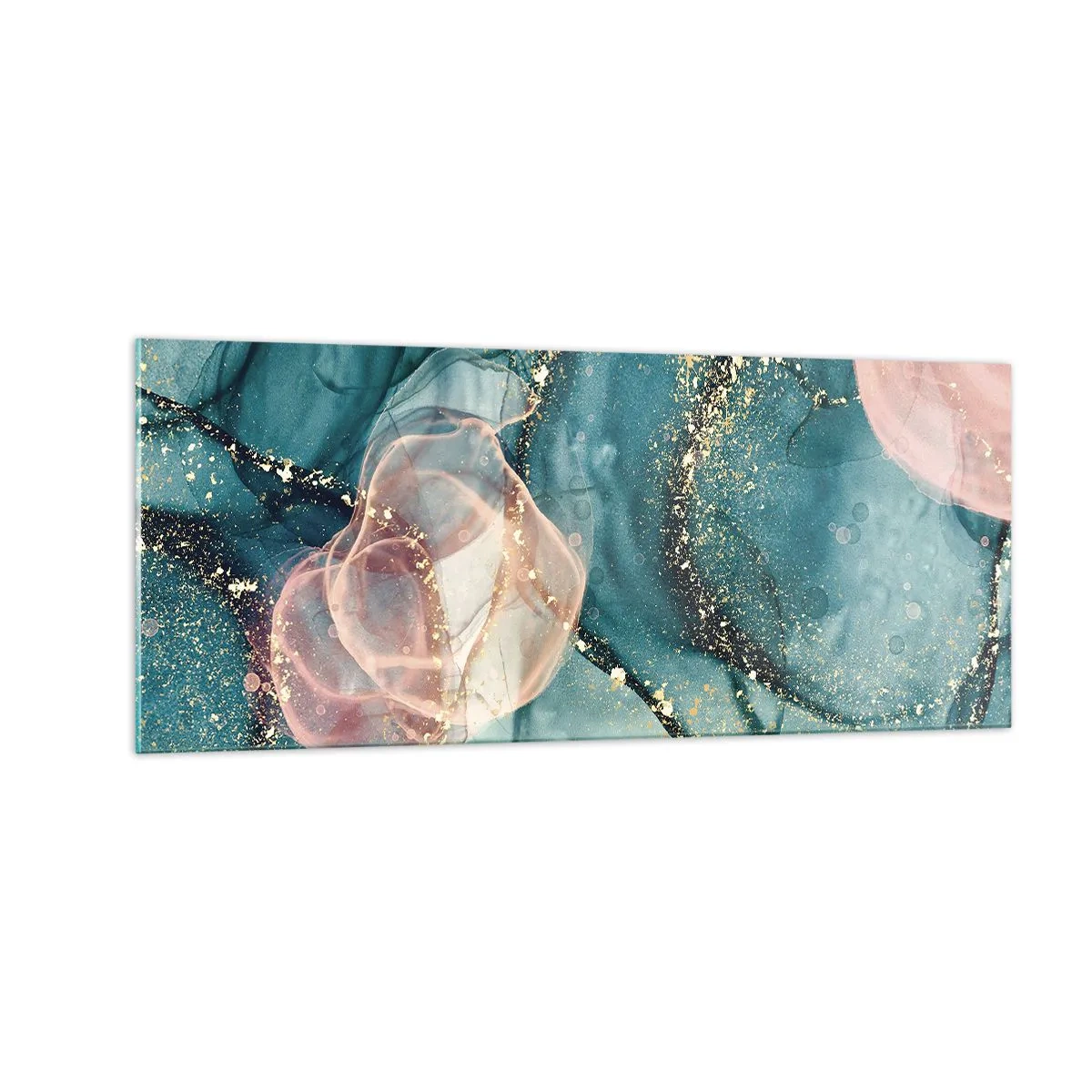 Glastavla - Bild på glas - Sidenblå, tyllrosa - 100x40 cm