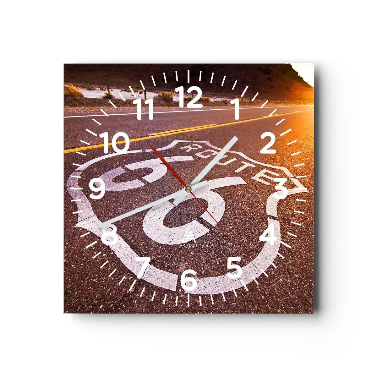 Väggklocka - Klocka på glas - Den kända Route 66 - 30x30 cm
