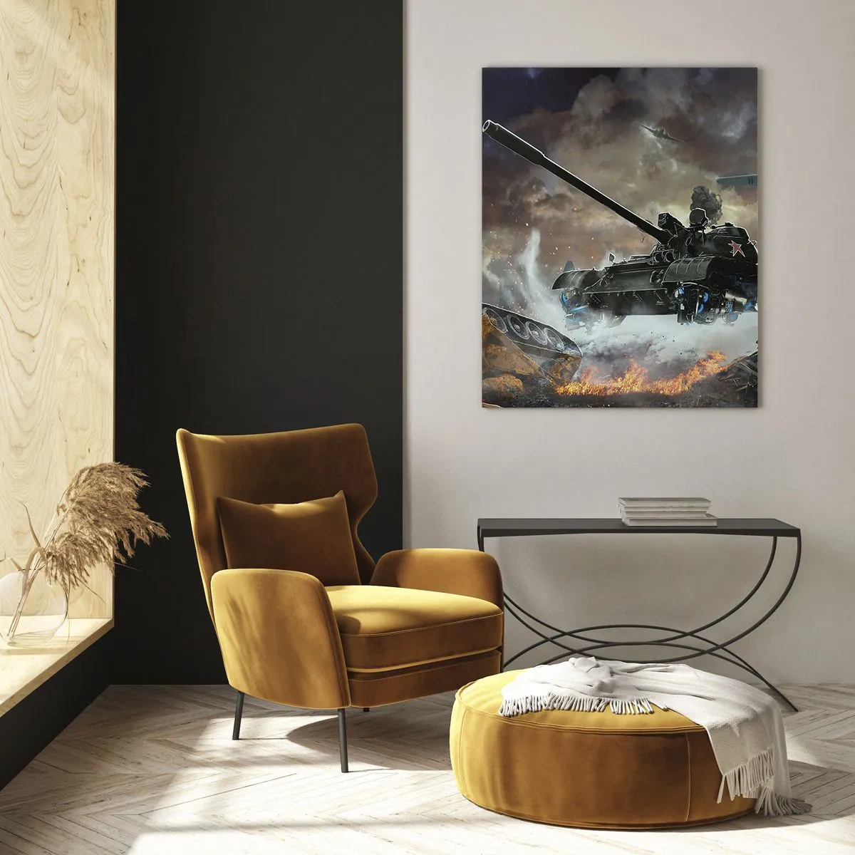 Glastavla - Bild på glas - Slaget är hemskt och vackert - 70x100 cm