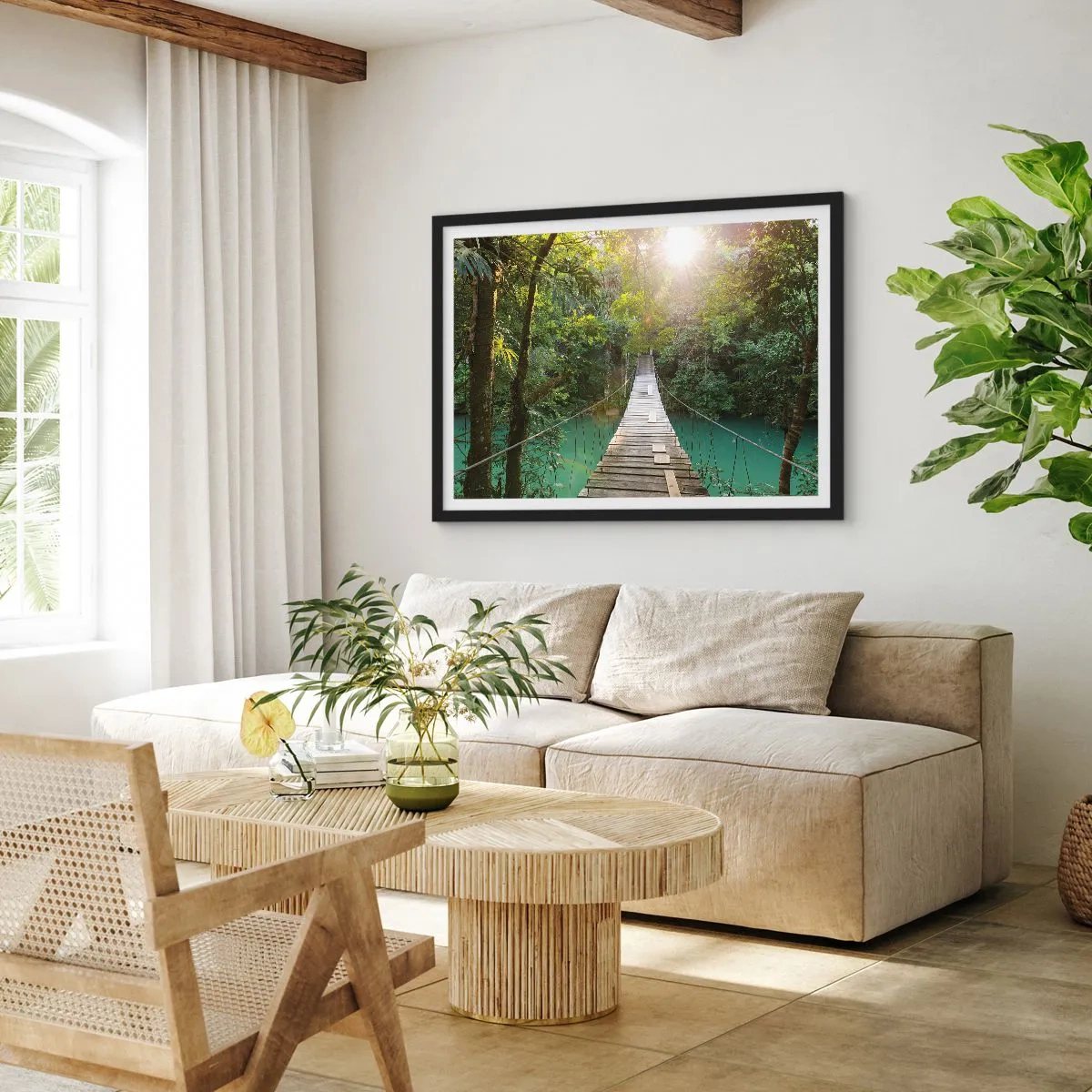 Affisch i svart ram - Vid azurblått vatten till azurblå skog - 100x70 cm