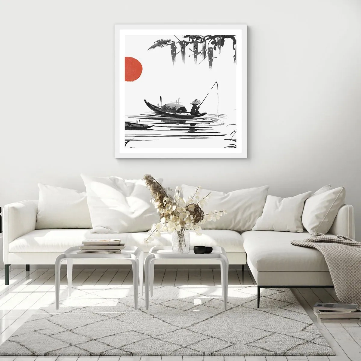 Affisch i vit ram - Asiatisk eftermiddag - 60x60 cm