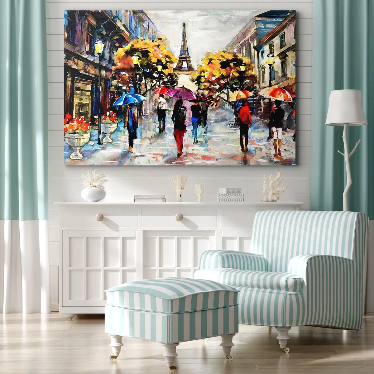 Canvastavla - Bild på duk - En höstpromenad i Paris med utsikt över Eiffeltornet - 70x50cm - Särskilt vacker på hösten - Modern väggdekoration för vardagsrum och sovrum ARTTOR