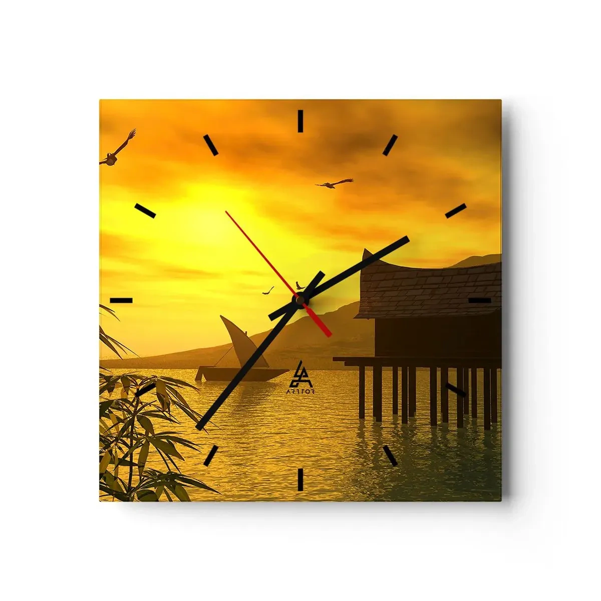 Väggklocka - Klocka på glas - Efterlängtad ro - 40x40 cm