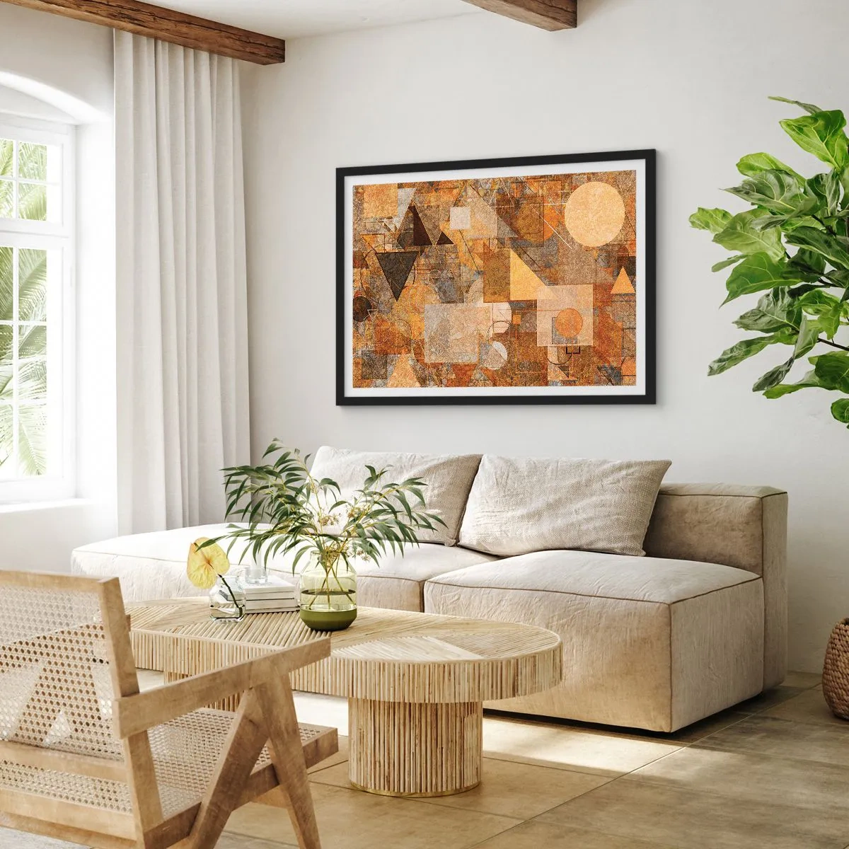 Affisch i svart ram - Kubistisk studie i brun - 70x50 cm