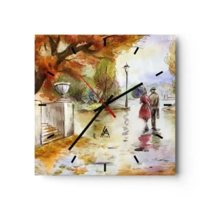Väggklocka - Klocka på glas - Romantisk höst i parken - 40x40 cm