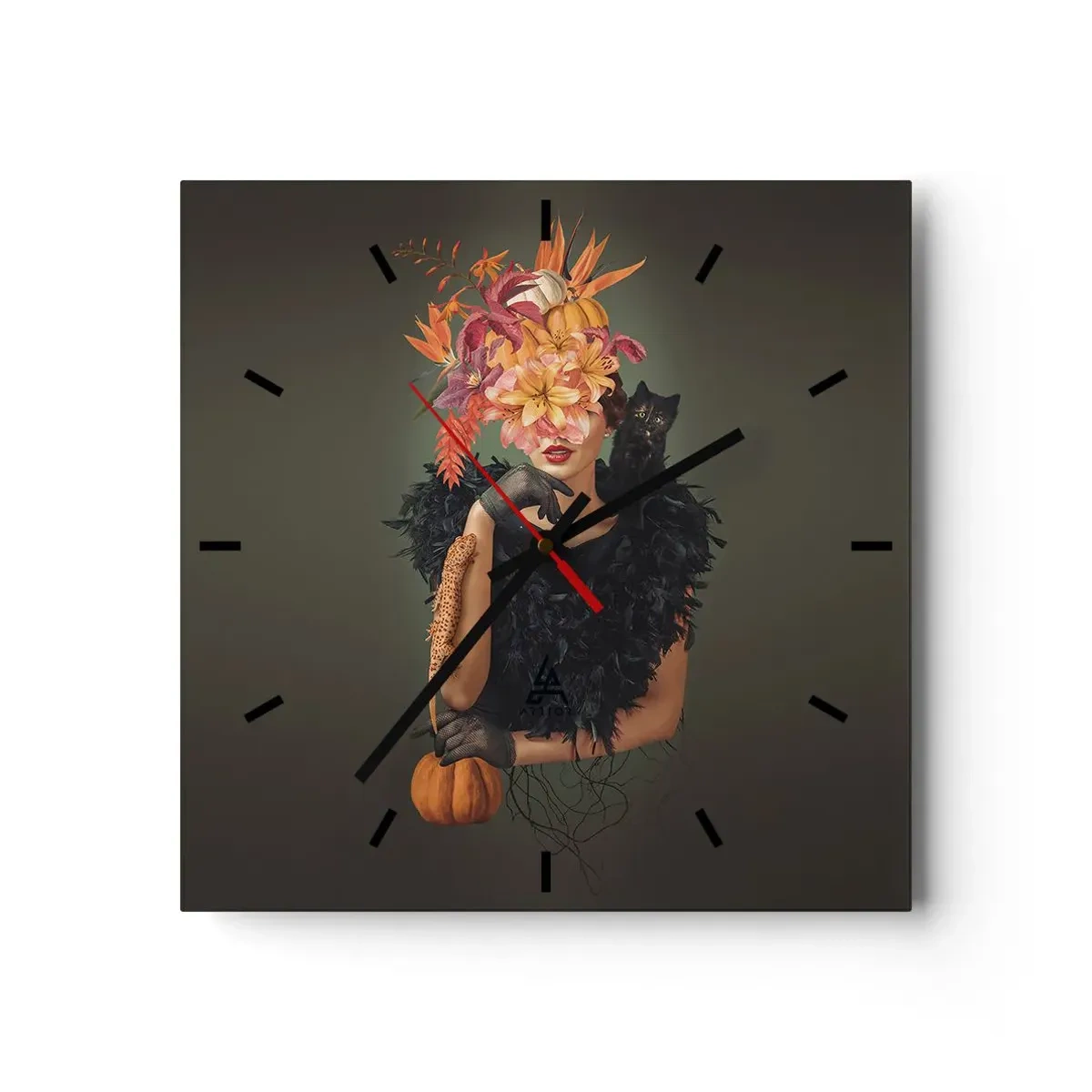 Väggklocka - Klocka på glas - Häxans troll - 40x40 cm